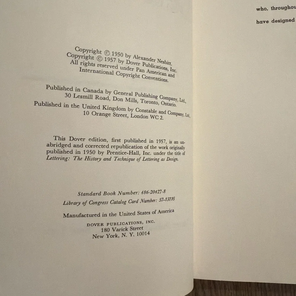 The history and technique of lettering by alexander nesbitt dover sc 1957